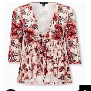 🆕PINK FLORAL KNIT CREPE BABYDOLL JACKET